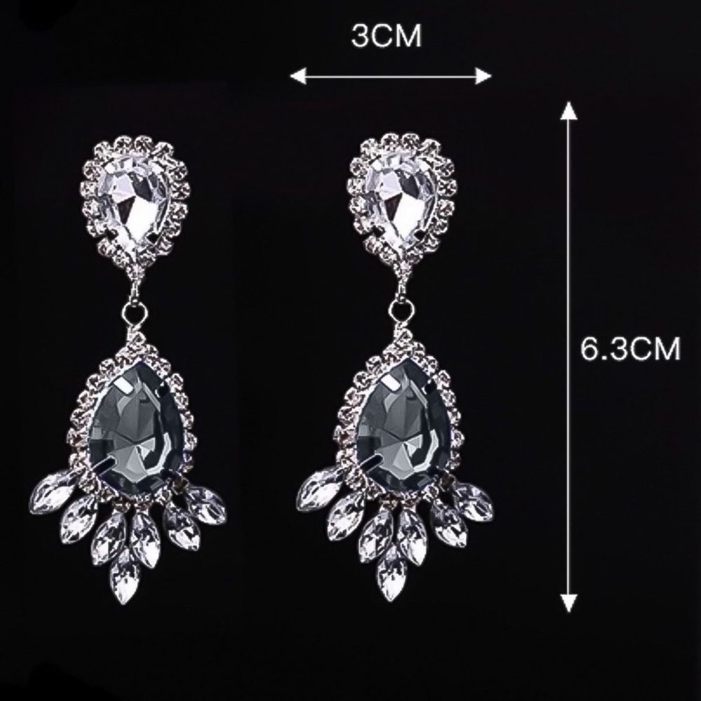 2/$20! Grey Crystal Gem Silver Earrings - Picture 5 of 6